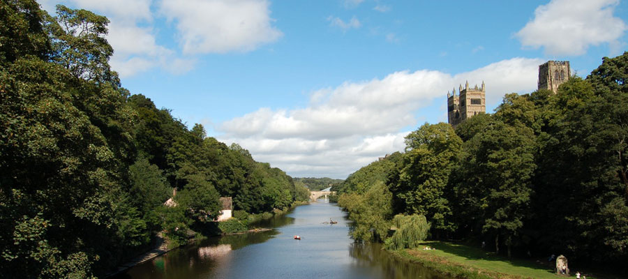 "Looking down the River Wear towards Framwellgate Bridge in Summer"